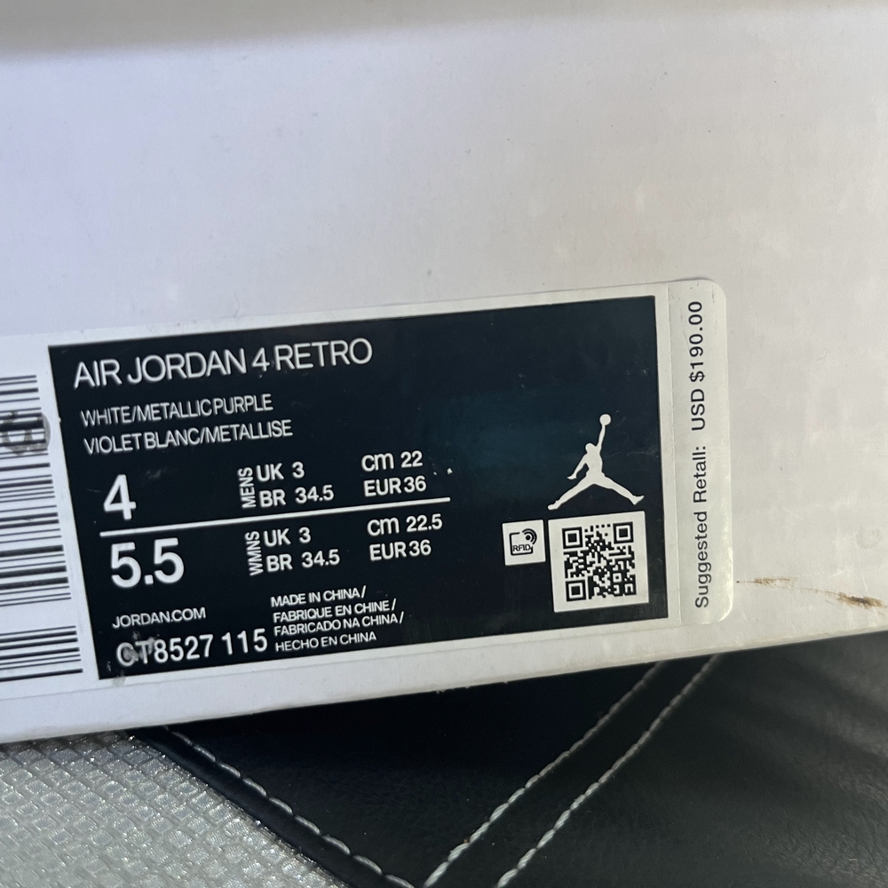 Jordan 4 Retro White and Metallic Purple - Picture 5 of 8